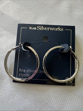 belk Silverworks Silver-Plated Crystal Hoop Earrings New